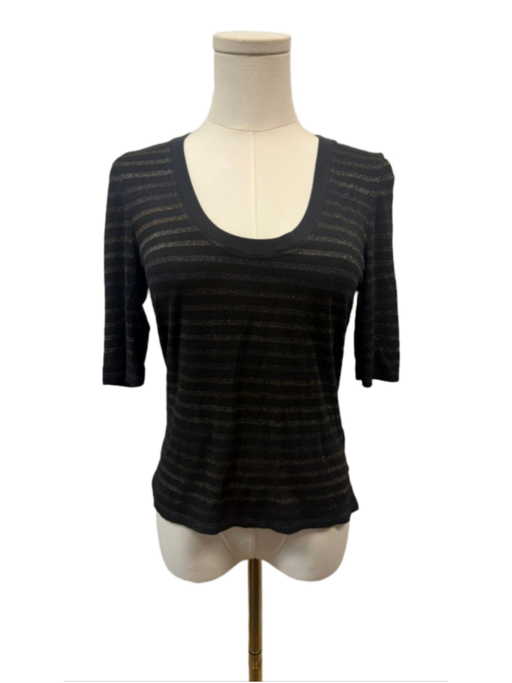 EUC Veronica Beard Jeans Shanley Metallic Striped Tee Black Bronze XS